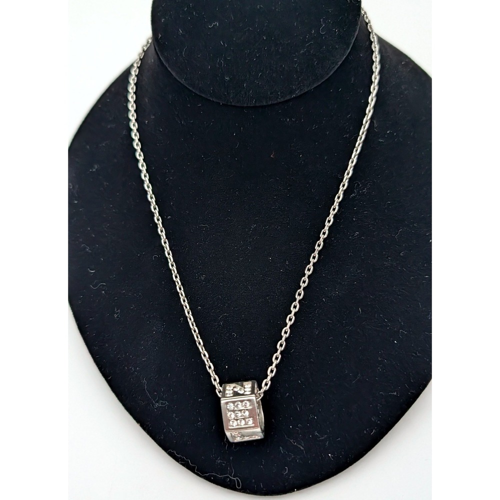 Hexagon Slider Necklace Silver Tone Crystal CC Logo Letters Chain